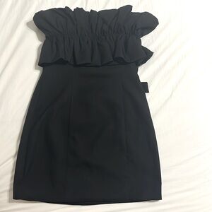 DO + BE black strapless ruffle mini dress, size S